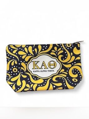 DESDEN Kappa Alpha Theta black and yellow cosmetic zip pouch. 8.6”x5”.